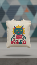Canvas Tote Bag With Deep Teal Art