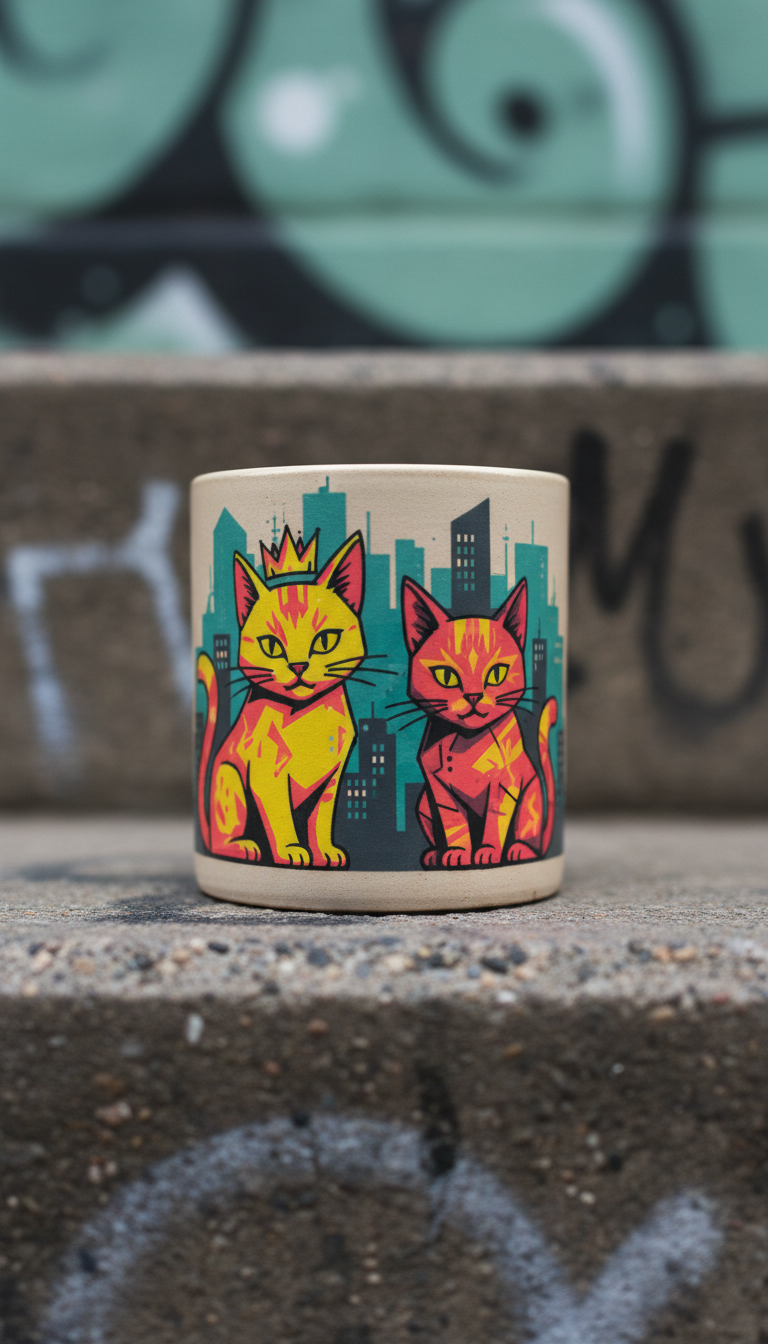 Ceramic Mug With Hot Coral Kittens