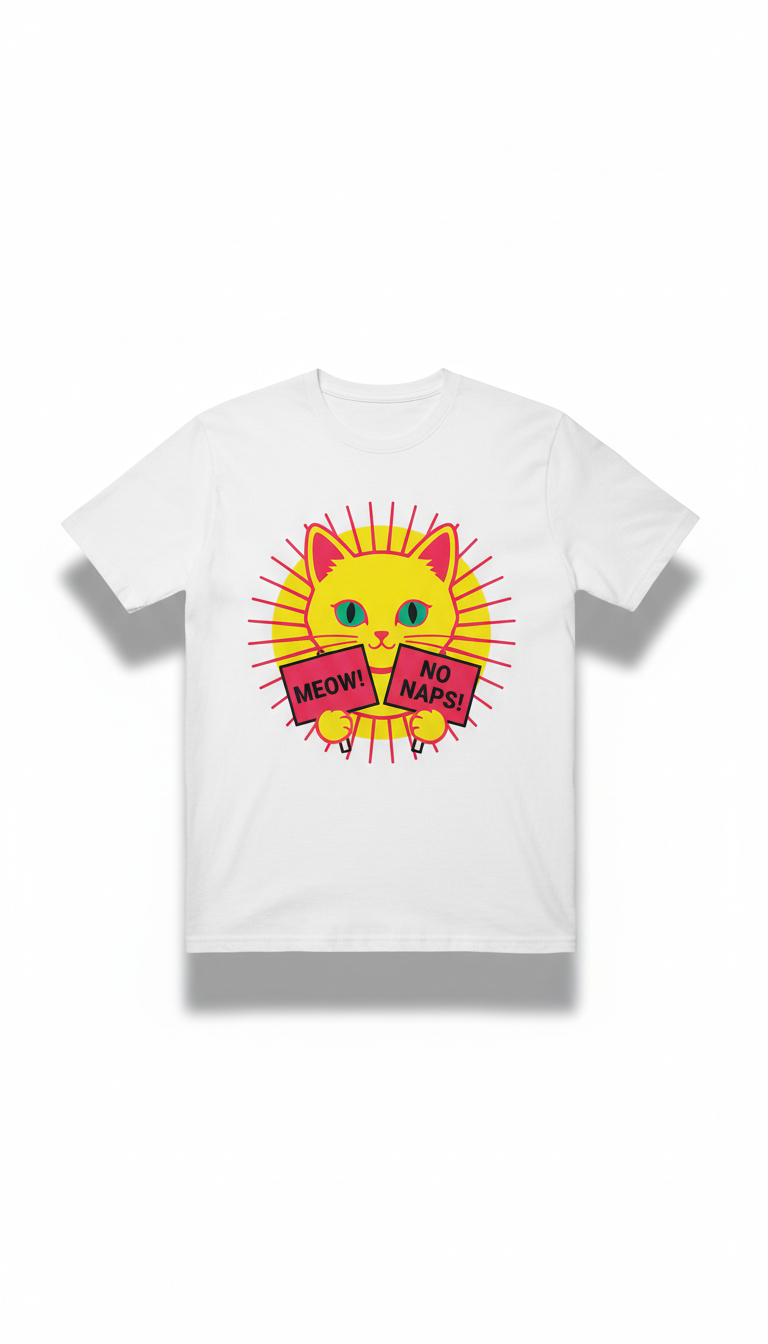 Cotton Tee With Electric Kitten